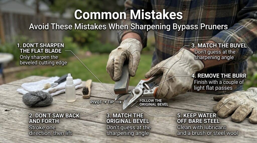 Tips for sharpening pruning shears and loppers correctly.